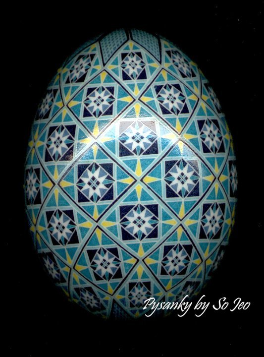 Turquoise Diamonds and Stars Ukrainian Easter Egg Pysanky By So Jeo